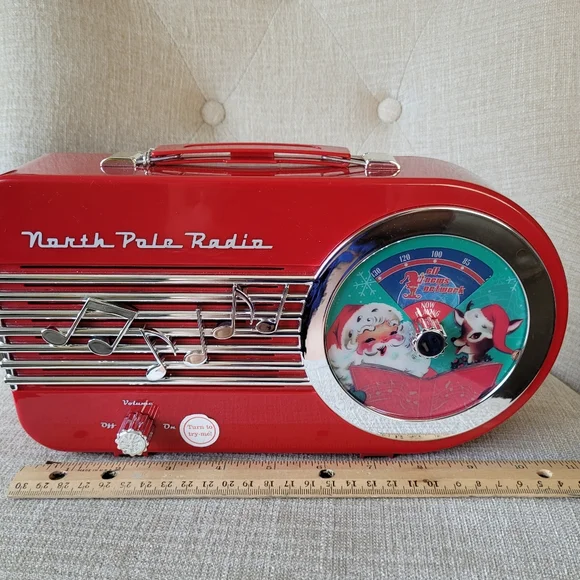 Mr. Christmas North Pole Radio Red Vintage Style Toy Plays 9 Songs 10.5"…